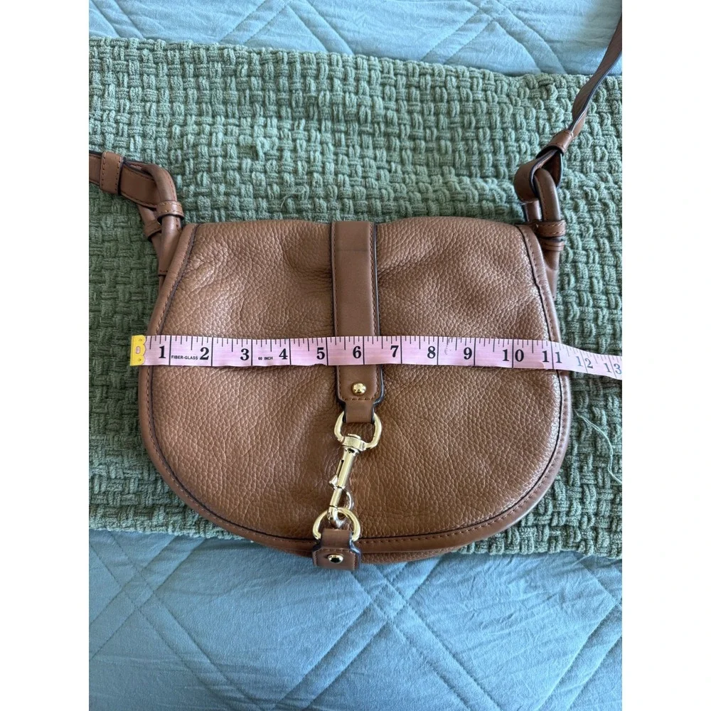 Michael Kors Brown Pebbled Leather Saddle Crossbody Bag Gold Clasp Acorn